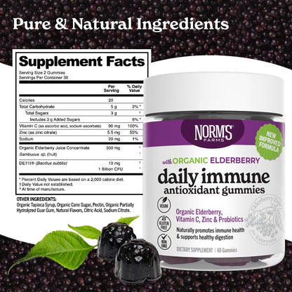 Norm's Farms Organic Elderberry Gummies - Daily Immune Support for Adults & Kids