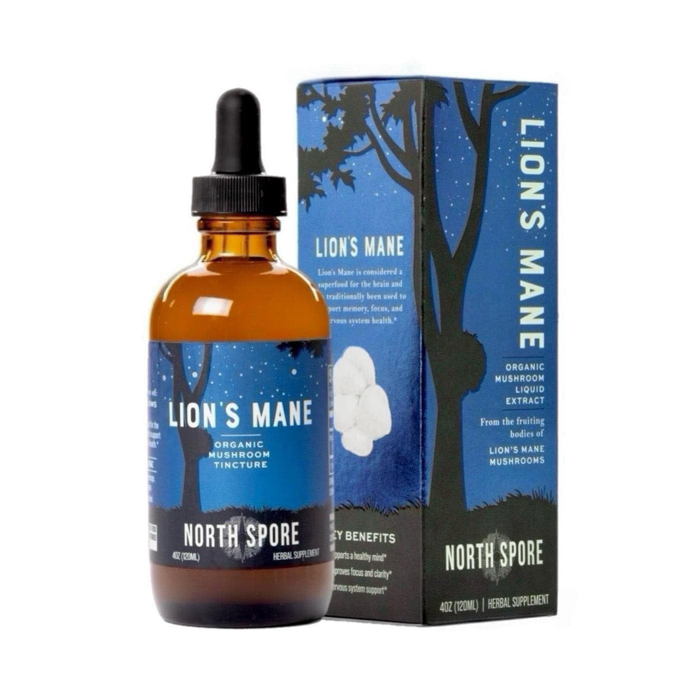 North Spore Organic Lion's Mane Mushroom Tincture (4 oz) | 100% Fruiting Body Extracts | for Focus, Memory, Brain Support | Certified Organic, Vegan, Non-GMO | Adaptogenic, Nootropic | Made in USA