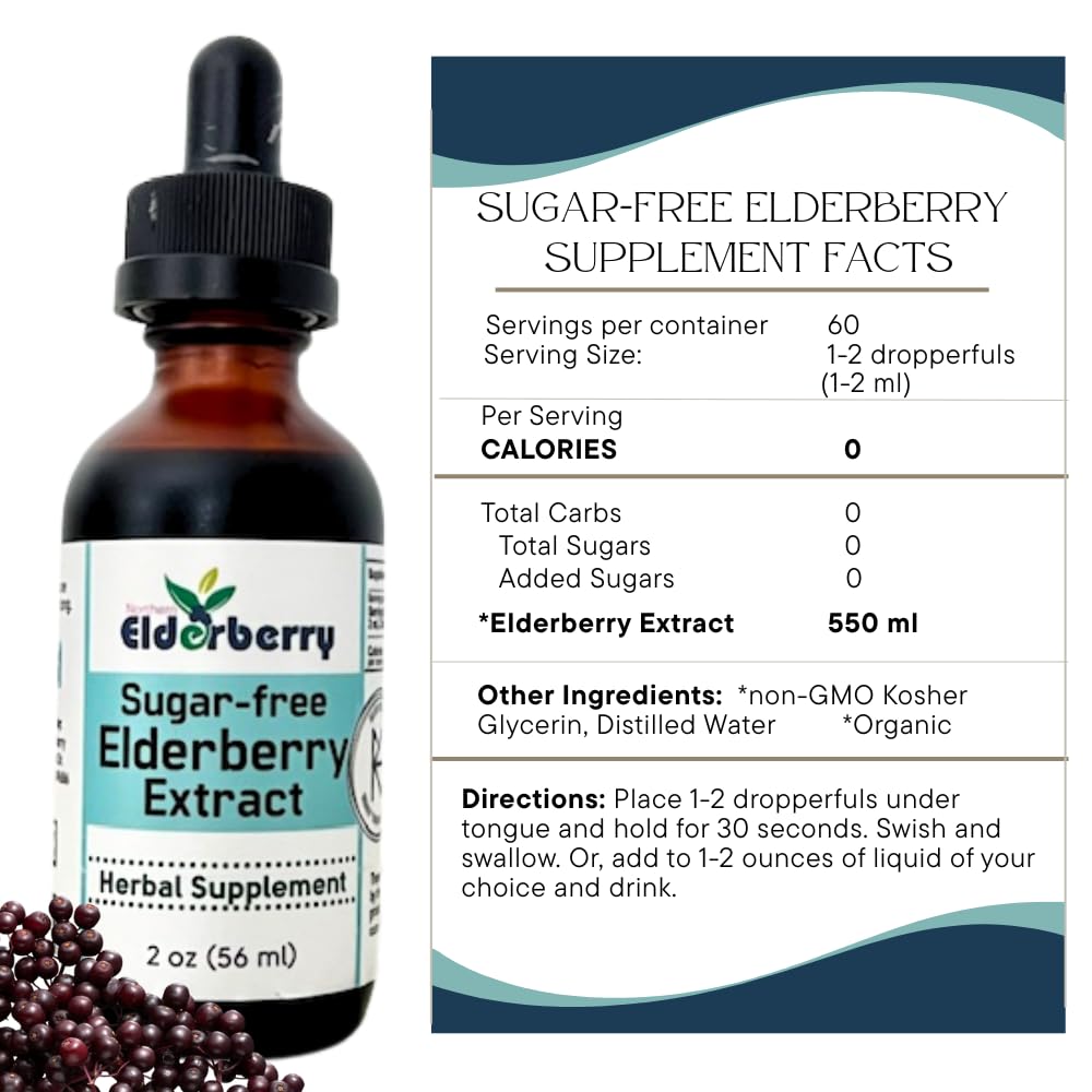 Northern Elderberry Sugar-Free Elixir - 2 oz Glycerite (Alcohol-Free) | Kid-Friendly Herbal Dietary Supplement