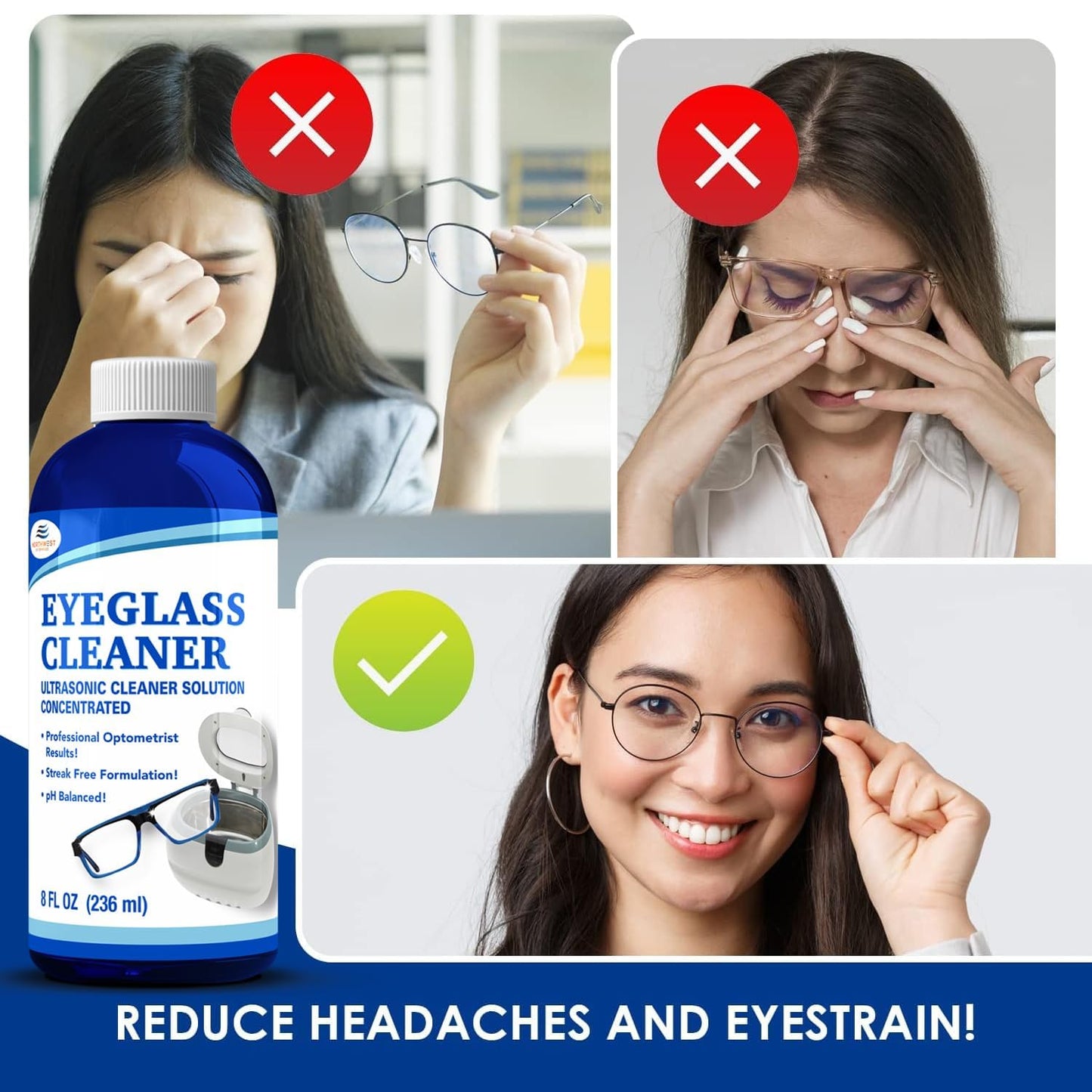 NORTHWEST ENTERPRISES Ultrasonic Eyeglass Cleaner Solution – Concentrated Glasses Cleaner for Sonic & Ultrasonic Machines