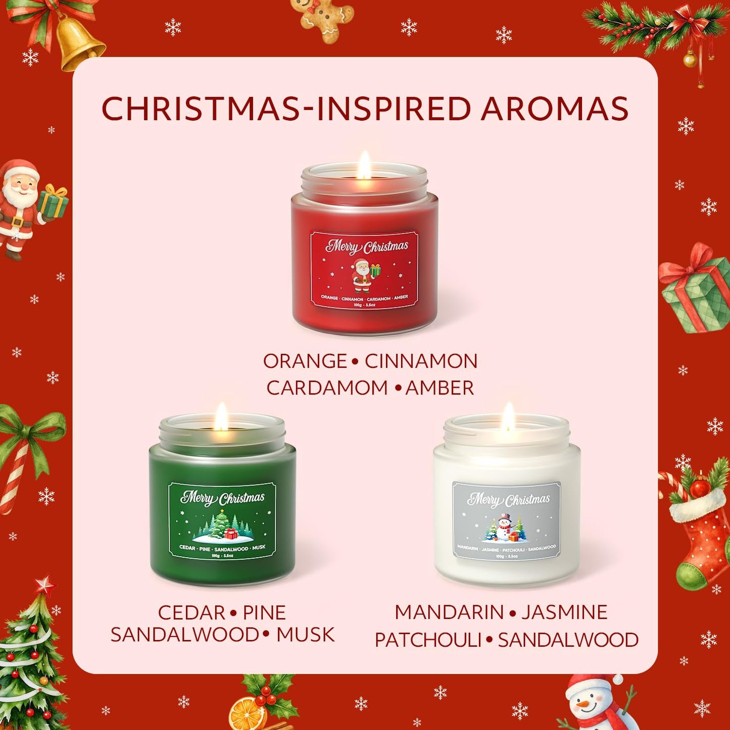 NORVENCE Christmas Candles Gift Set - Stress Relief Scented Candles, 7 oz