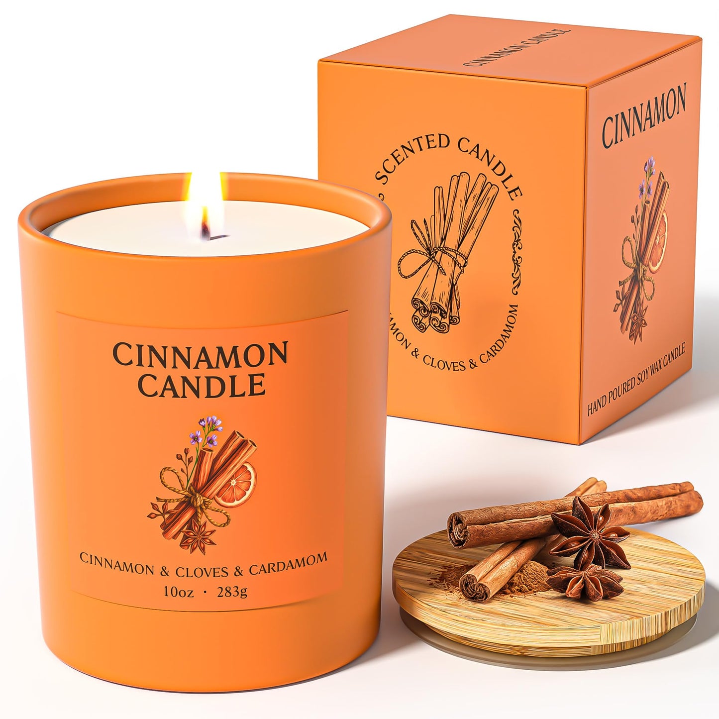 NORVENCE Cinnamon Candle – 10oz Soy Wax, Hand-Poured, Gift for Women & Men