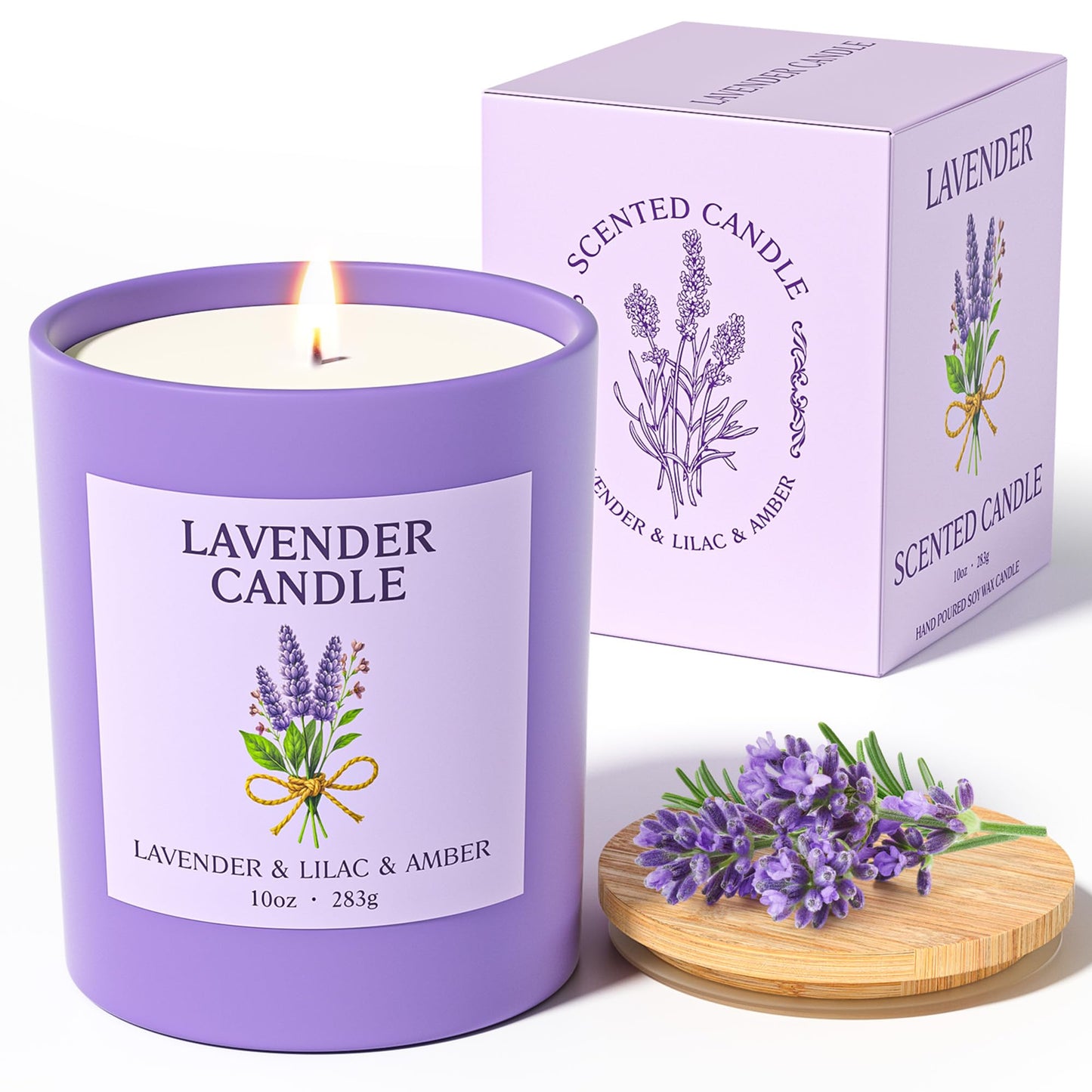 NORVENCE Lavender Candle - 10oz Soy Wax, Bamboo Lid | Relaxation & Home Decor