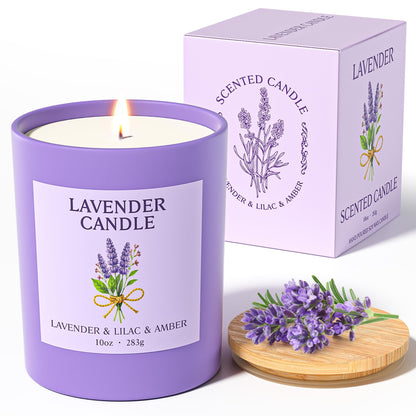 NORVENCE Lavender Candle - 10oz Soy Wax, Bamboo Lid | Relaxation & Home Decor