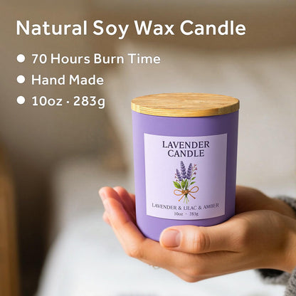 NORVENCE Lavender Candle - 10oz Soy Wax, Bamboo Lid | Relaxation & Home Decor