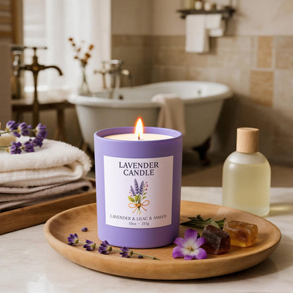 NORVENCE Lavender Candle - 10oz Soy Wax, Bamboo Lid | Relaxation & Home Decor