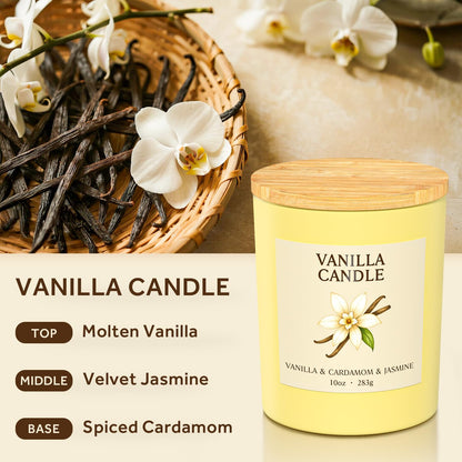 NORVENCE Vanilla Candle - 10oz Soy with Bamboo Lid | Relaxing Vanilla Scent