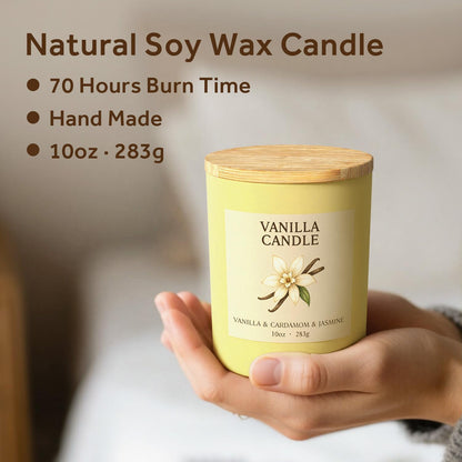 NORVENCE Vanilla Candle - 10oz Soy with Bamboo Lid | Relaxing Vanilla Scent