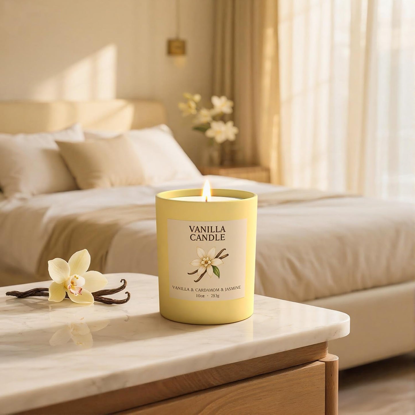 NORVENCE Vanilla Candle - 10oz Soy with Bamboo Lid | Relaxing Vanilla Scent