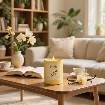 NORVENCE Vanilla Candle - 10oz Soy with Bamboo Lid | Relaxing Vanilla Scent
