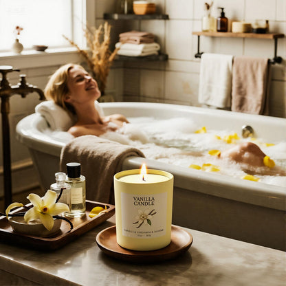 NORVENCE Vanilla Candle - 10oz Soy with Bamboo Lid | Relaxing Vanilla Scent