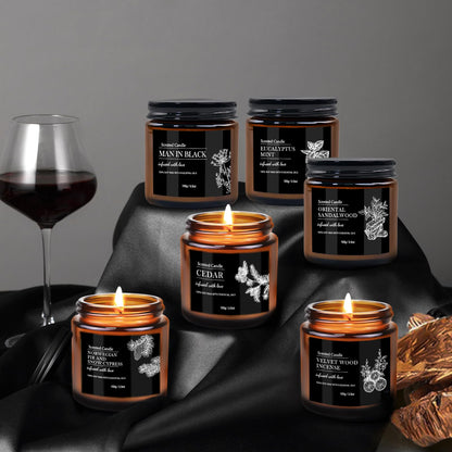 Scented Candles for Men - 6 Pack Aromatherapy Candles | Sandalwood Cedar | 150 Hour Burn Time