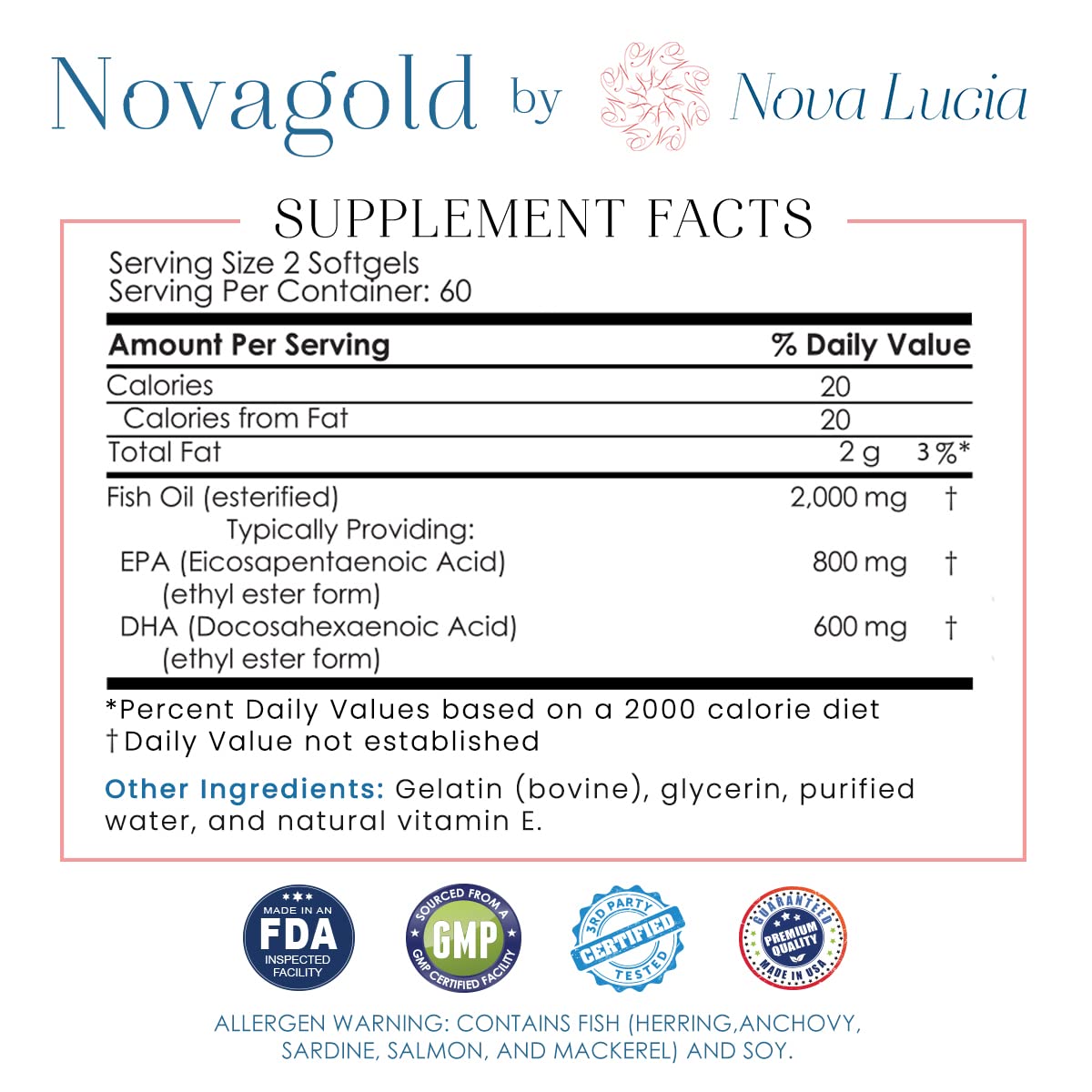 NovaGold Omega-3 Fish Oil 2000mg – High Strength EPA DHA Softgels | Burpless & Non-GMO