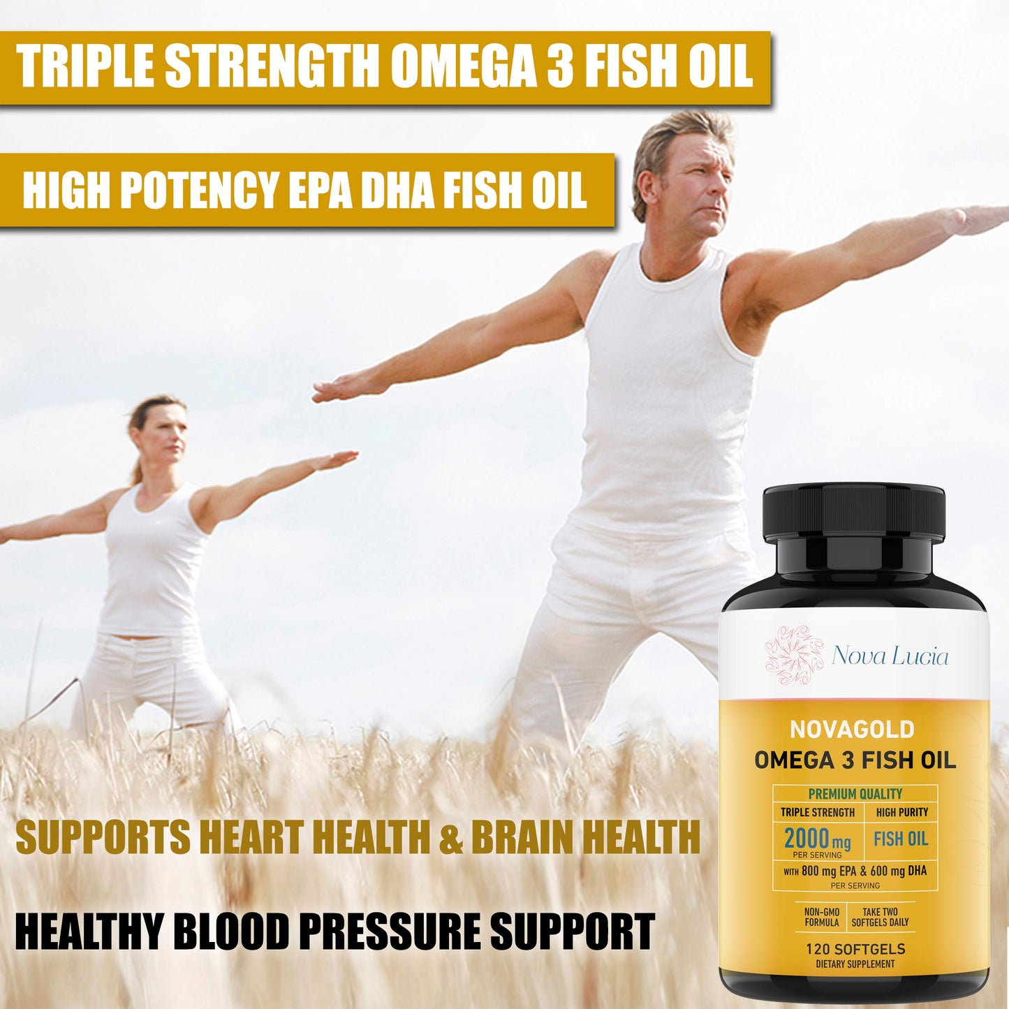 NovaGold Omega-3 Fish Oil 2000mg – High Strength EPA DHA Softgels | Burpless & Non-GMO