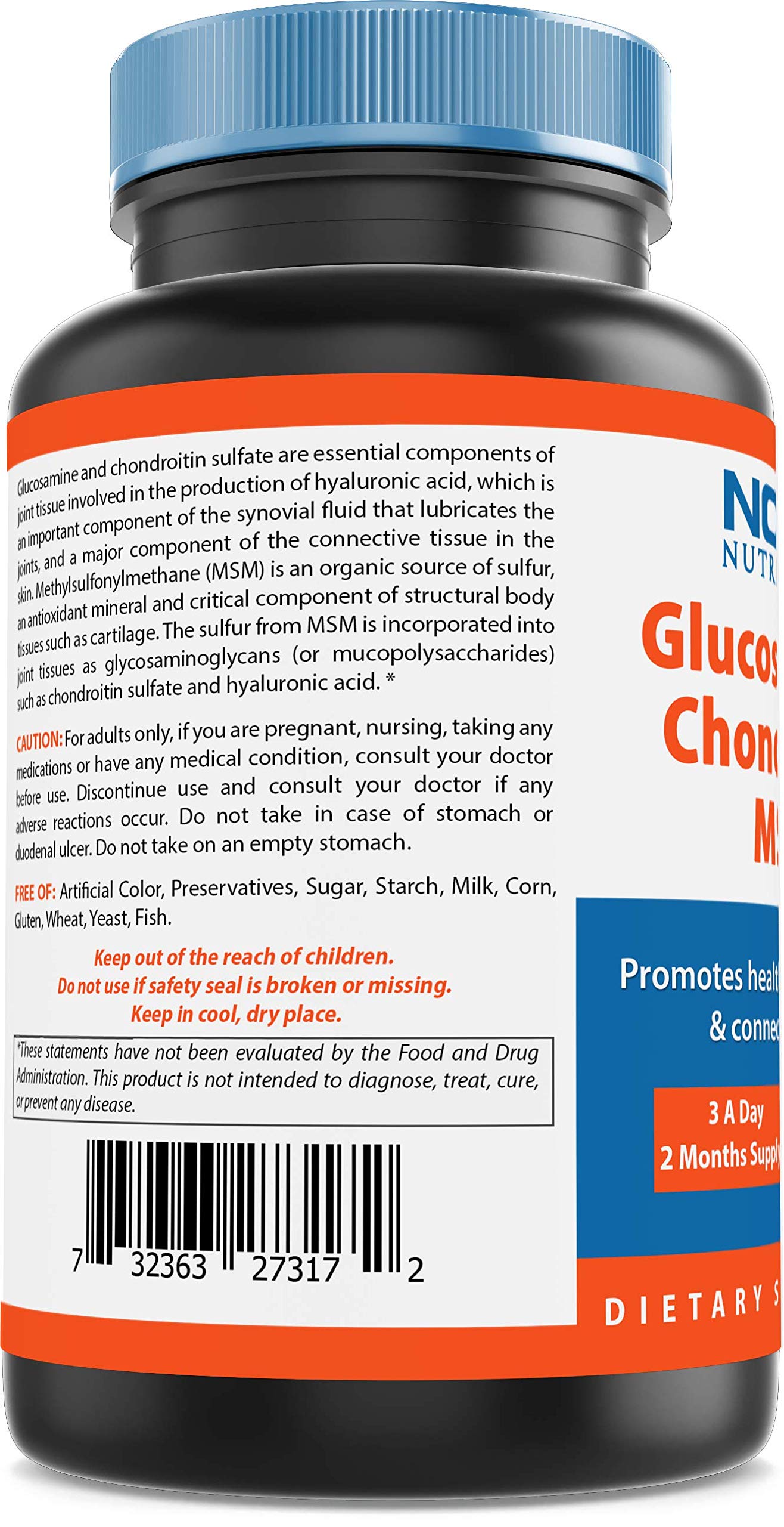 Nova Nutritions Triple Strength Glucosamine Chondroitin MSM 2600mg/Serving – 180 Count Capsules | Joint Health & Flexibility