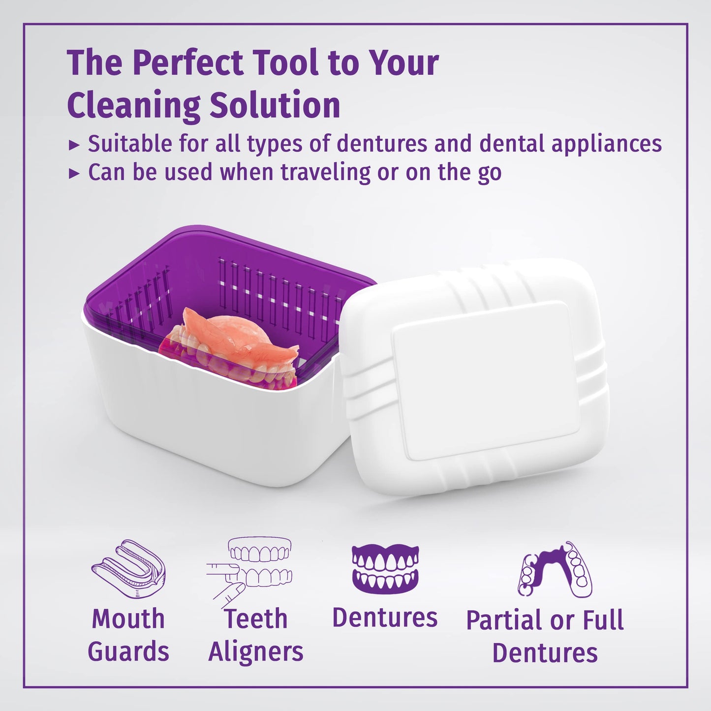 Novadent Dentures Cleaner Soaking Bath – Classic | Cleaning Container for Dental Appliances