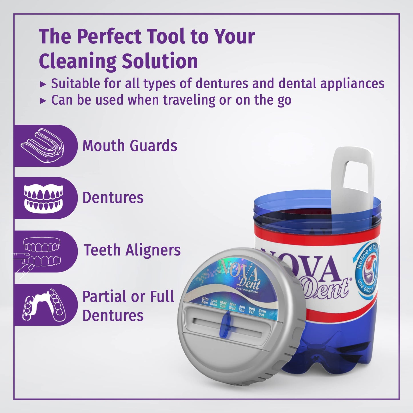 Novadent Soaking Bath – Cleaning Container (With Day Reminder)