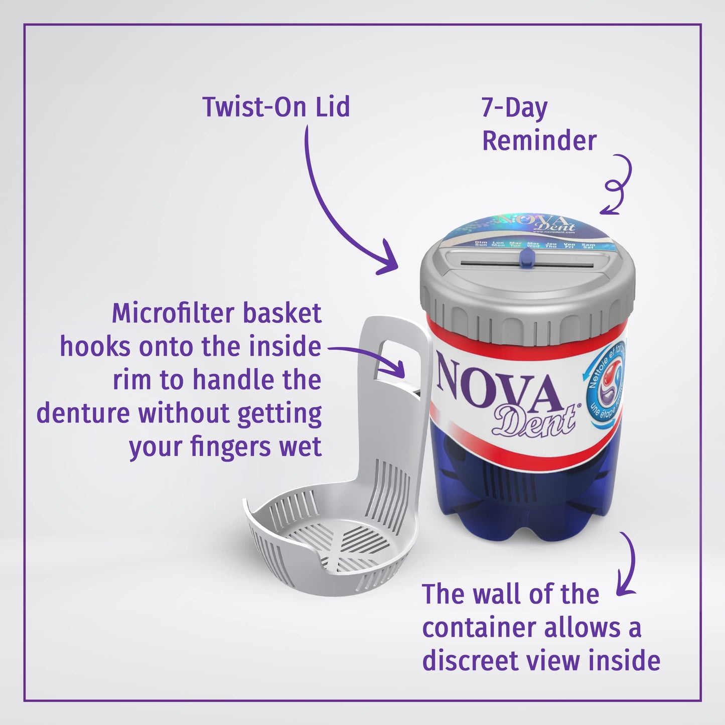 Novadent Soaking Bath – Cleaning Container (With Day Reminder)