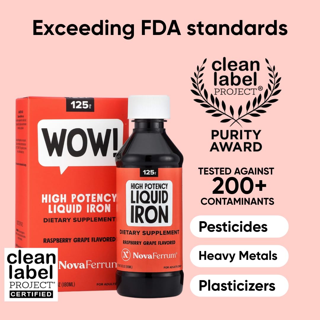 NovaFerrum Wow 125 mg/5 mL High Potency Liquid Iron for Adults | Vegan, Gluten Free, Sugar Free