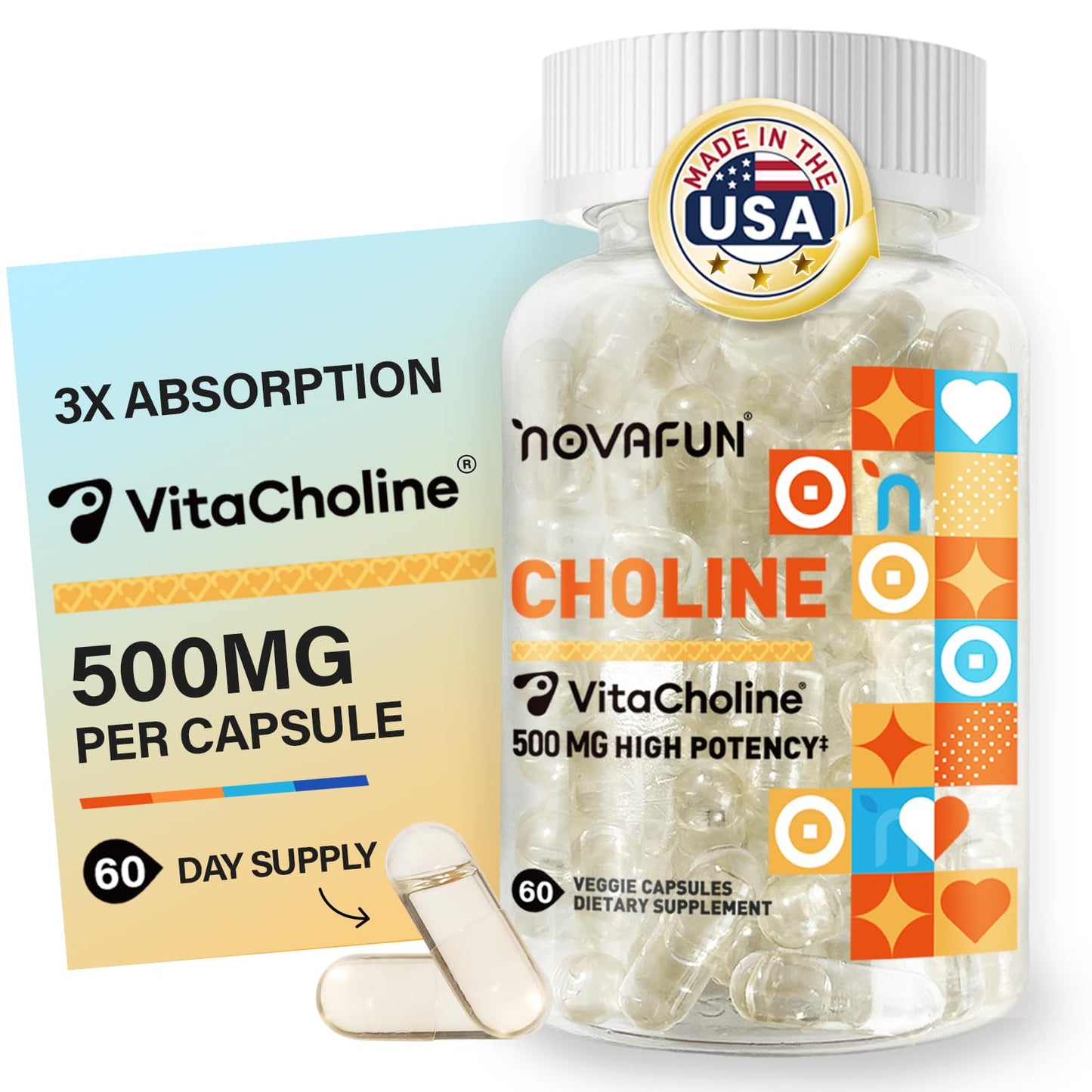 Novafun Choline 500mg – Brain Health & Cognitive Support, Vegan, 60 Capsules