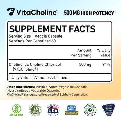 Novafun Choline 500mg – Brain Health & Cognitive Support, Vegan, 60 Capsules