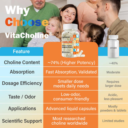 Novafun Choline 500mg – Brain Health & Cognitive Support, Vegan, 60 Capsules