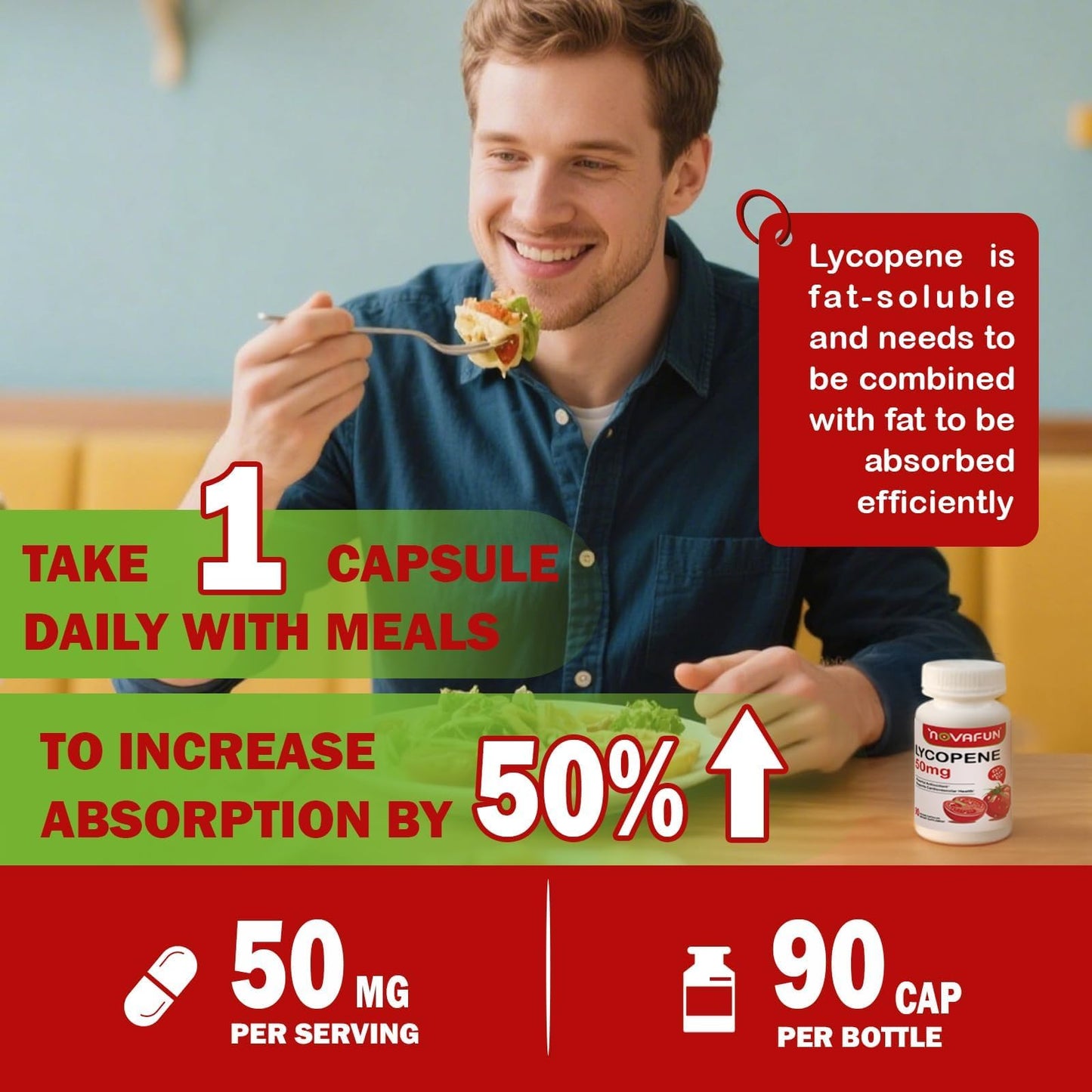 Novafun Lycopene 50mg for Men – Tomato Antioxidant, 90 Veggie Capsules, Cardio & Immune Support