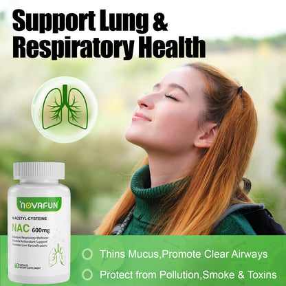 Novafun NAC 600mg Capsules – Lung Health & Liver Detox (60 Count)