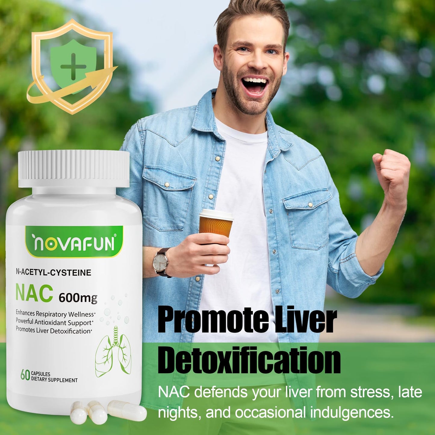 Novafun NAC 600mg Capsules – Lung Health & Liver Detox (60 Count)
