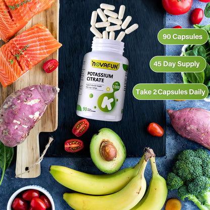 Novafun Potassium Citrate 1000mg – 90 Capsules | Vegan, Non-GMO, Gluten Free