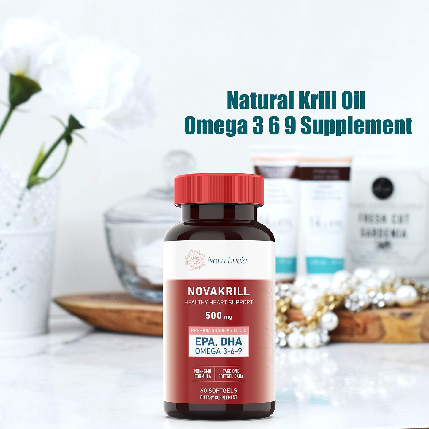 NovaKrill Krill Oil Omega-3 1000mg Softgels – EPA, DHA, Astaxanthin | No Fishy Aftertaste | Antarctic Krill Oil – 60 Liquid Capsules