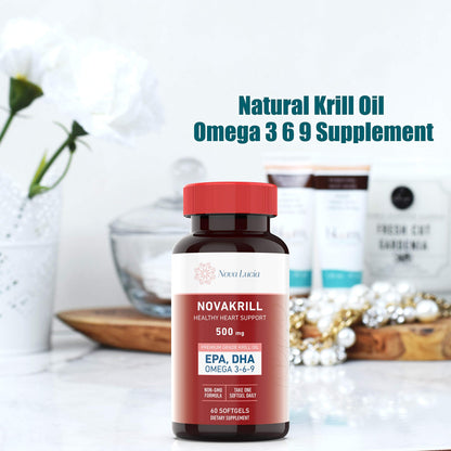NovaKrill Krill Oil Omega-3 1000mg Softgels – EPA, DHA, Astaxanthin | No Fishy Aftertaste | Antarctic Krill Oil – 60 Liquid Capsules