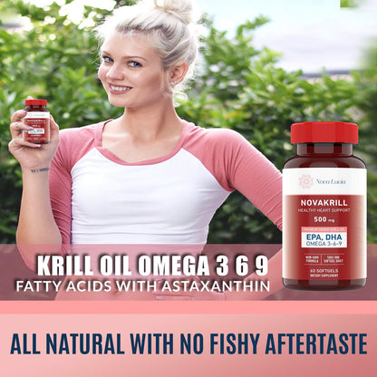 NovaKrill Krill Oil Omega-3 1000mg Softgels – EPA, DHA, Astaxanthin | No Fishy Aftertaste | Antarctic Krill Oil – 60 Liquid Capsules