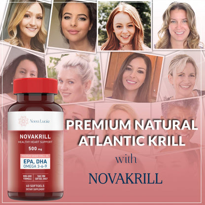 NovaKrill Krill Oil Omega-3 1000mg Softgels – EPA, DHA, Astaxanthin | No Fishy Aftertaste | Antarctic Krill Oil – 60 Liquid Capsules
