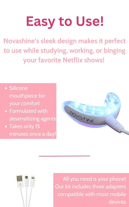 Novashine Professional Teeth Whitening Kit | Advanced Blue LED Light, Concentrated Peroxide Gel