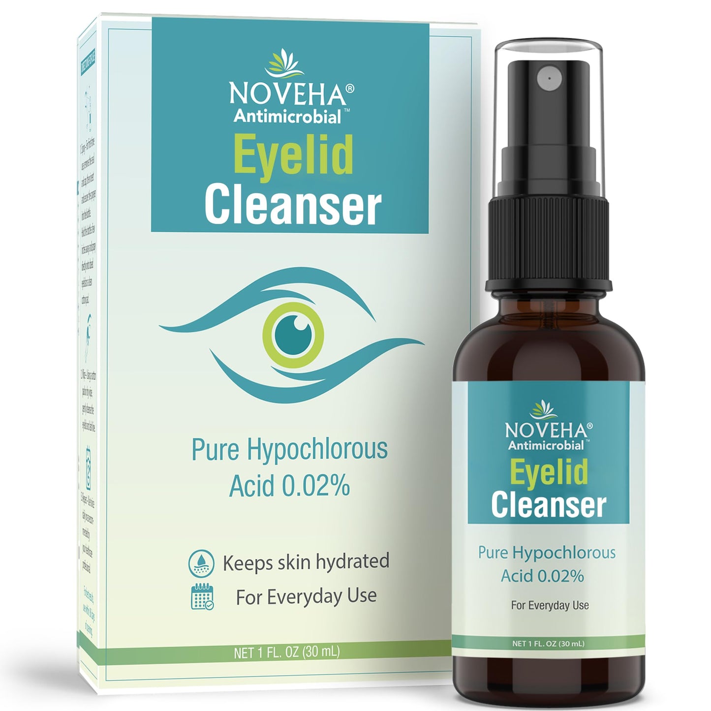 NOVEHA Eyelid Cleanser | Gentle Hypochlorous Spray for Eyelid Hygiene & Dry Relief (1oz)