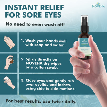 NOVEHA Eyelid Cleanser | Gentle Hypochlorous Spray for Eyelid Hygiene & Dry Relief (1oz)
