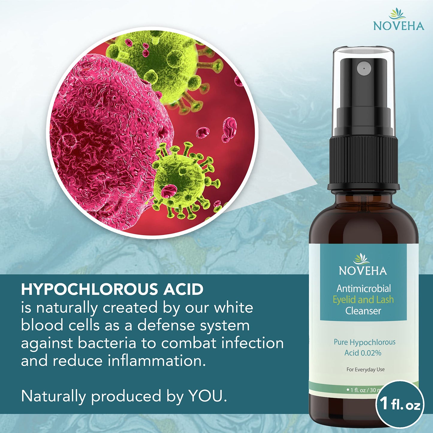 NOVEHA Eyelid Cleanser | Gentle Hypochlorous Spray for Eyelid Hygiene & Dry Relief (1oz)