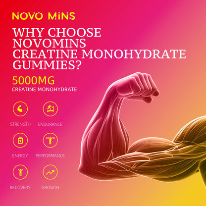 novomins Creatine Monohydrate Gummies 5000mg for Men & Women – Muscle Strength, Endurance, Energy, Pre-Workout (120 Count)