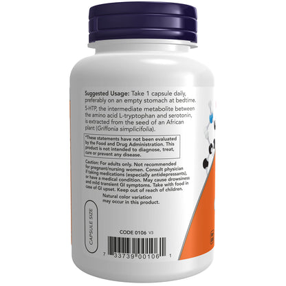 NOW Foods 5-HTP 100 mg Mega-Value 2-Pack | 120 Veggie Caps | NOW Supplements