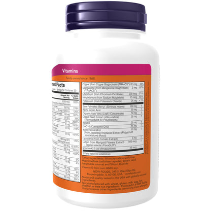 NOW ADAM Men’s Multivitamin – Saw Palmetto, Lycopene, CoQ10, Resveratrol | 90 Veg Capsules