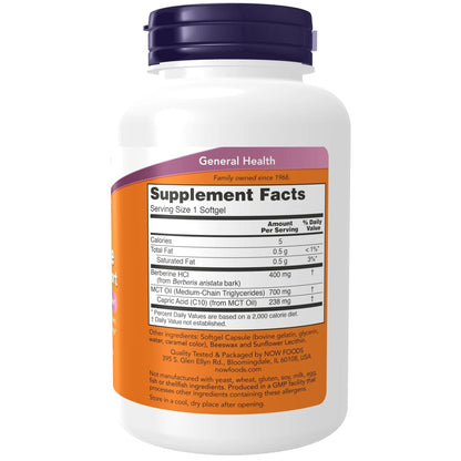 NOW Berberine Glucose Support with MCT Oil – 60 Softgels
