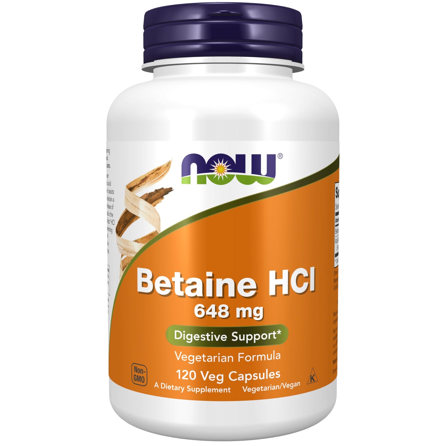 NOW Foods Betaine HCl 648 mg, Vegetarian Formula | Digestive Support (120 Veg Caps)
