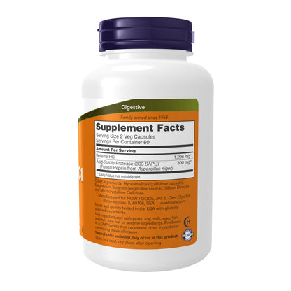 NOW Foods Betaine HCl 648 mg, Vegetarian Formula | Digestive Support (120 Veg Caps)
