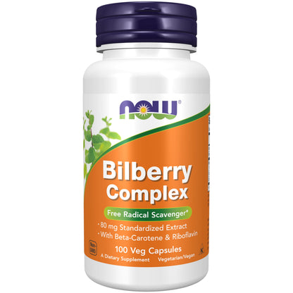 NOW Foods Bilberry Complex 80 mg with Beta-Carotene & Riboflavin - 100 Veg Capsules