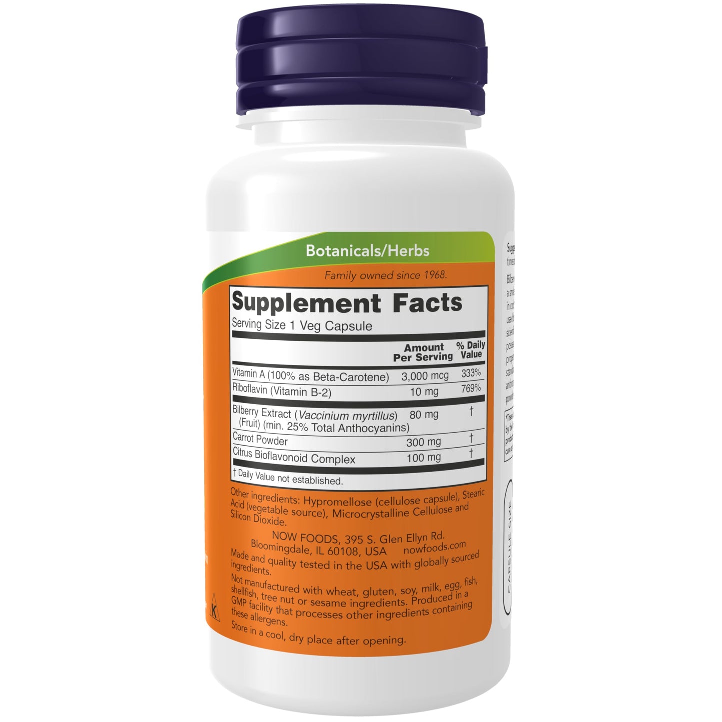 NOW Foods Bilberry Complex 80 mg with Beta-Carotene & Riboflavin - 100 Veg Capsules