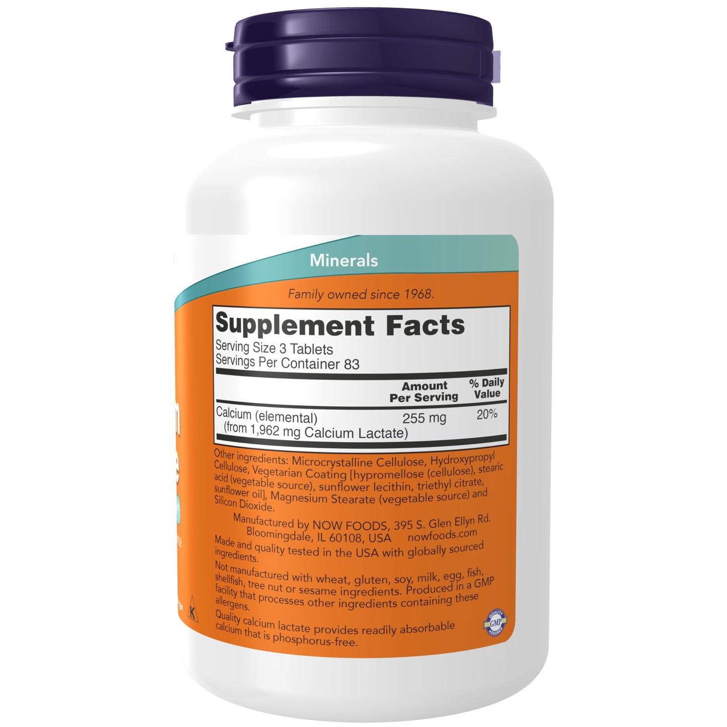 NOW Calcium Lactate - Bioavailable Calcium for Bone Health (250 Tablets)