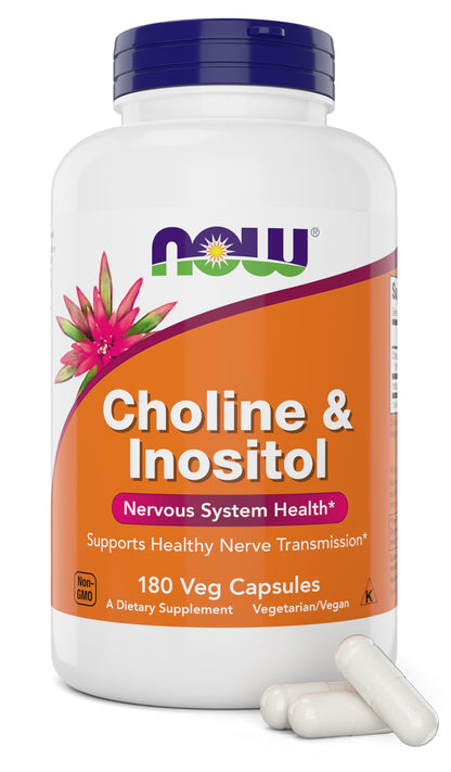 NOW Choline & Inositol, 180 Vegetarian Capsules | Non-GMO, Kosher & Vegan