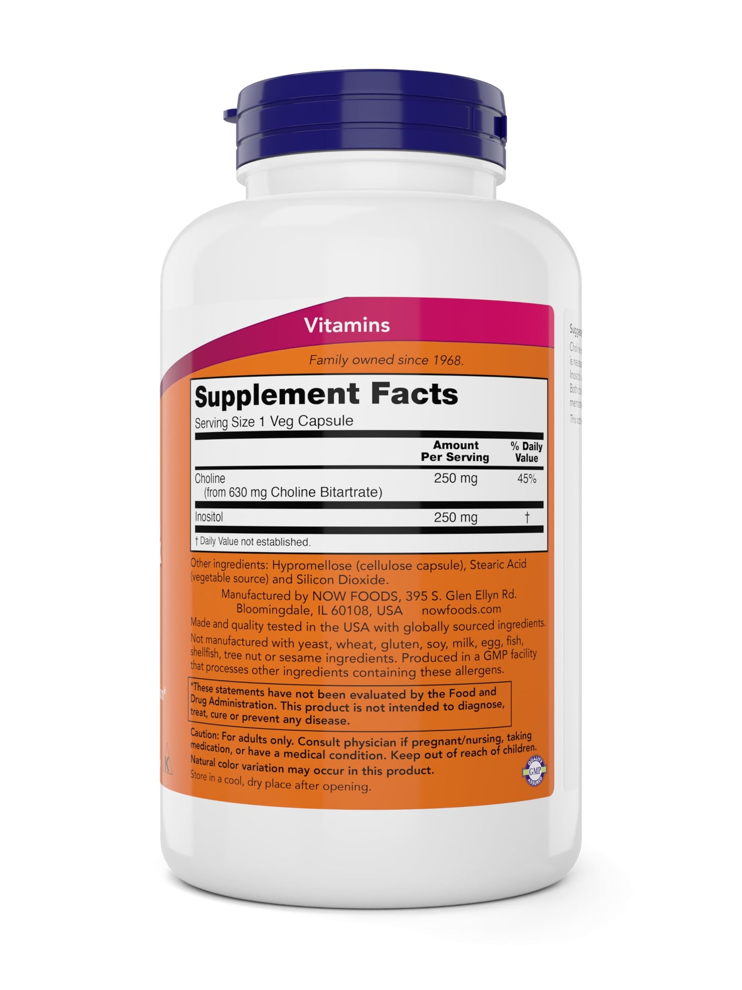 NOW Choline & Inositol, 180 Vegetarian Capsules | Non-GMO, Kosher & Vegan