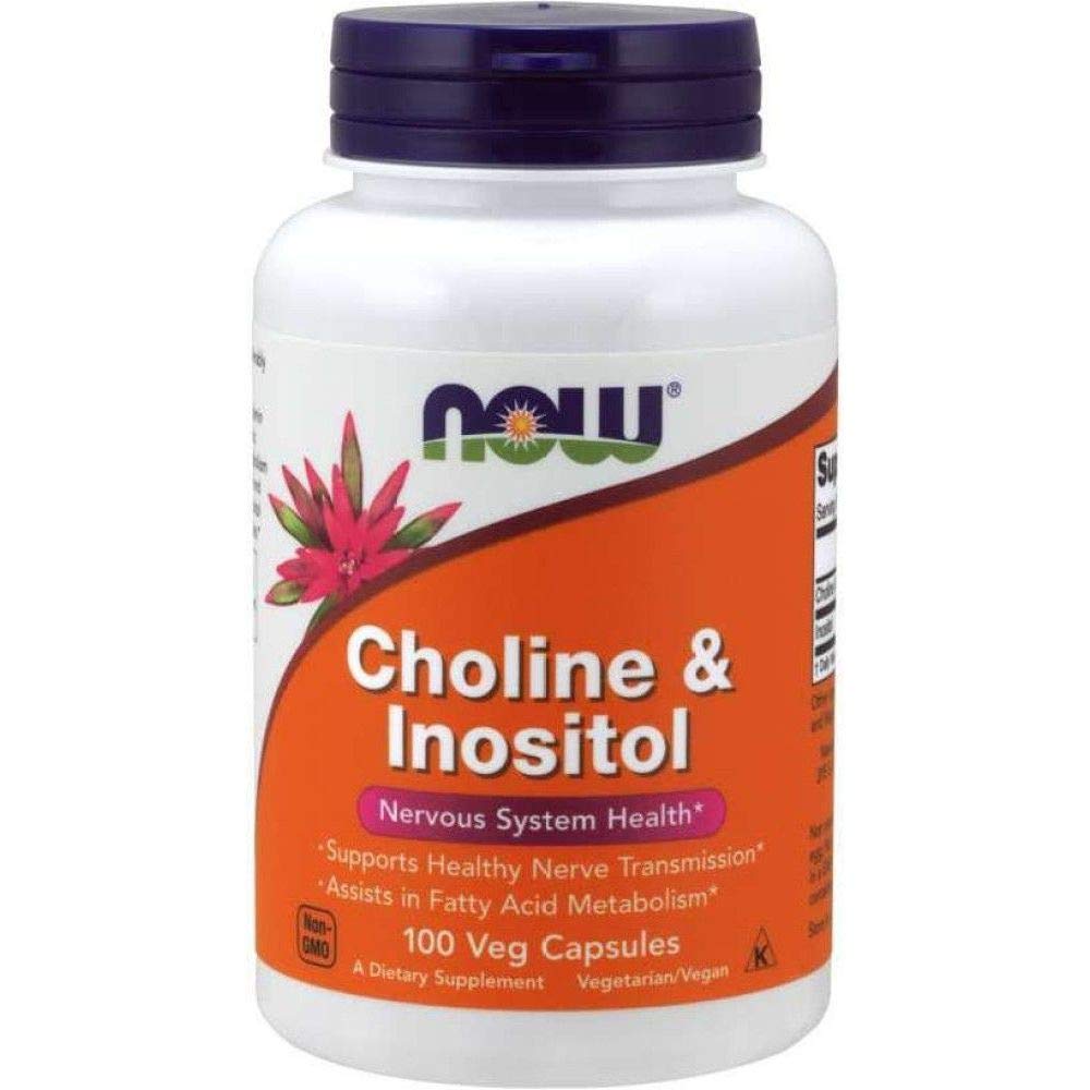 NOW Choline and Inositol 500mg, 100 Capsules (Pack of 2) – Brain & Nerve Support